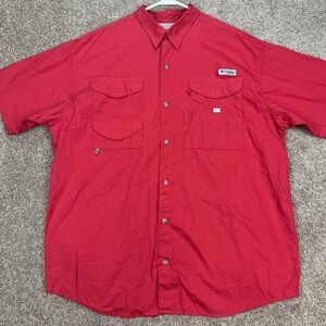 Columbia PFG Fishing Shirt XL Mens Button Front Short Sleeve Red‎ Outdoor
